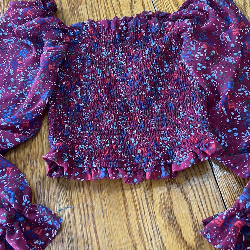 Japna Red Floral Smocked Blouse - Picture 2 of 5